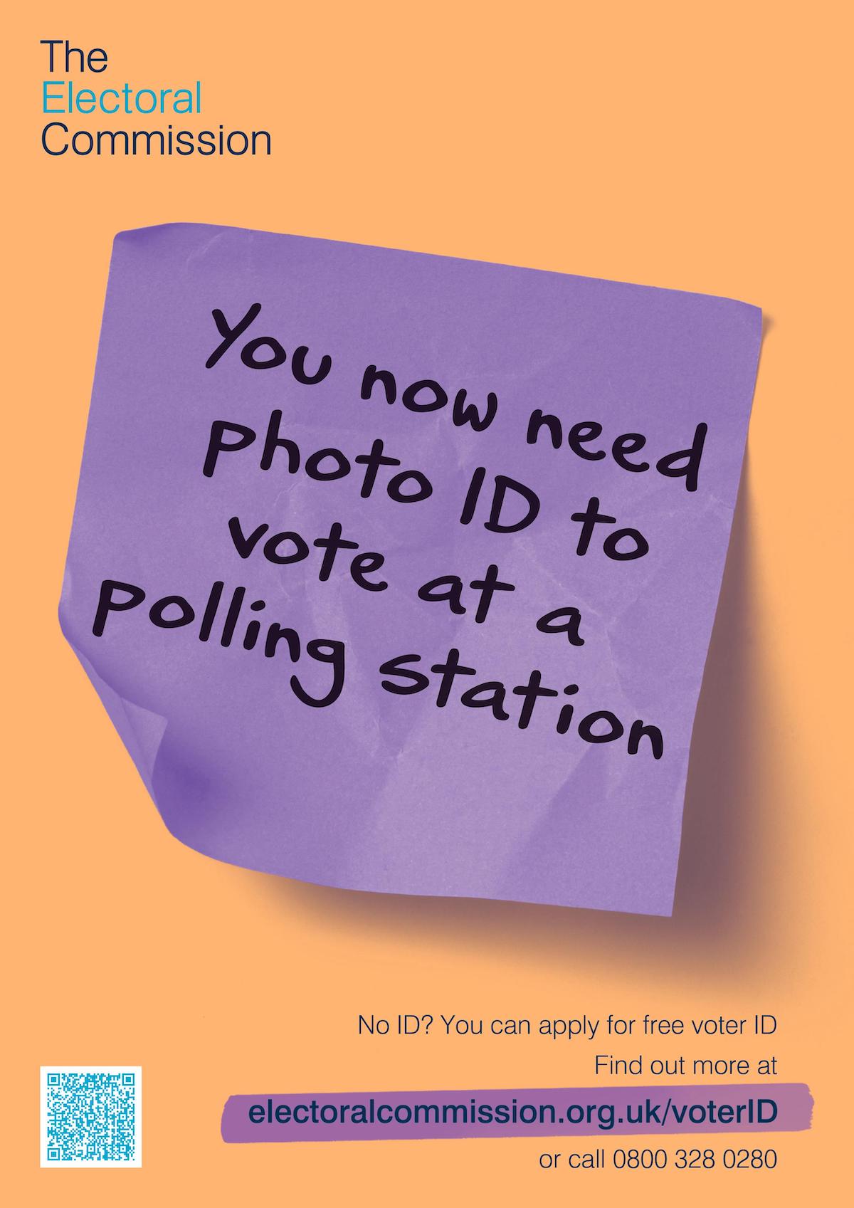 Text says 'you now need photo ID to vote at a polling station'