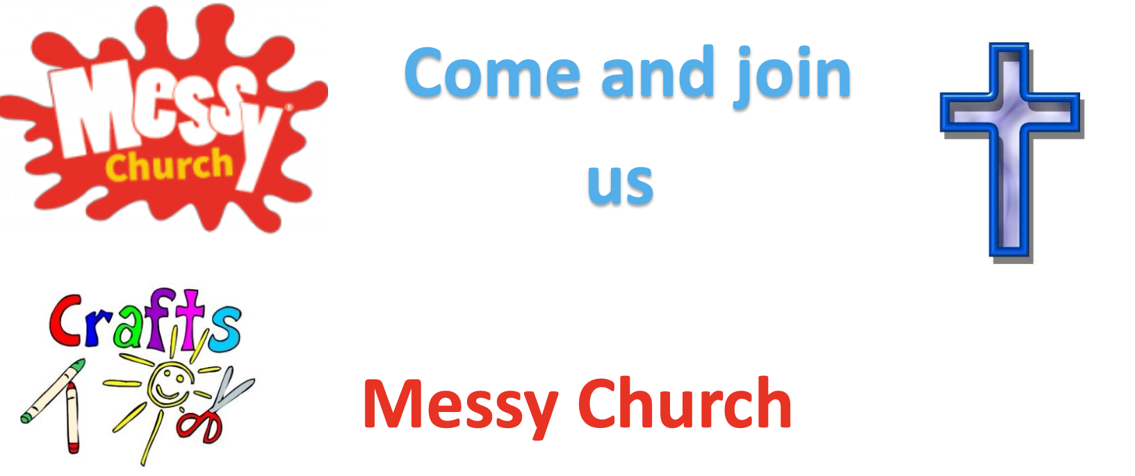 Messy Chuch logo with cross and crafts cartoon